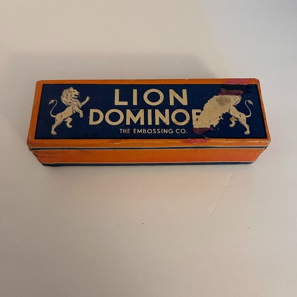 Vintage Lion Dominoes Set | The Embossing Co. | Domino Tiles in Original Box - Picture 1 of 8